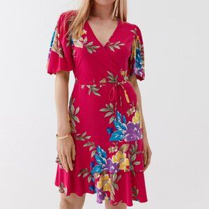 NWT Lauren Ralph Lauren Womens Pink Floral Tie Waist V-Neck Jersey Dress SIZE 14